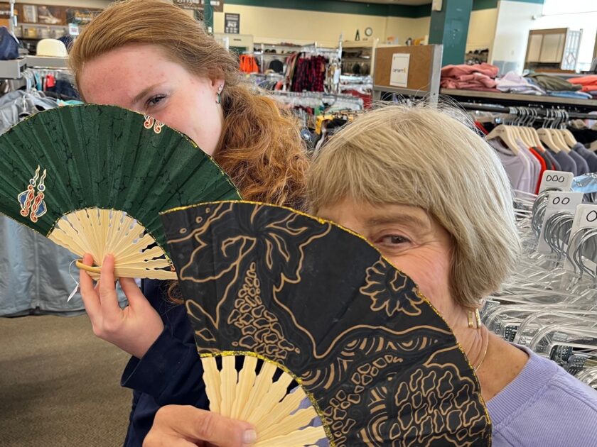 Shopping for handheld fans at Renys in Maine