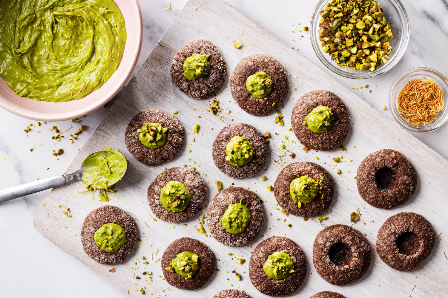 Dubai Chocolate Thumbprint Cookies