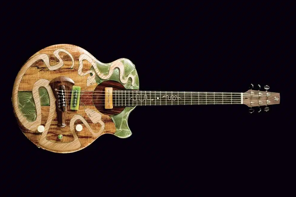 Guitar Museum exhibition Michael Spalt Nouveau Series Loetz Gilded Serpent N11 | Medium: Resin and wood