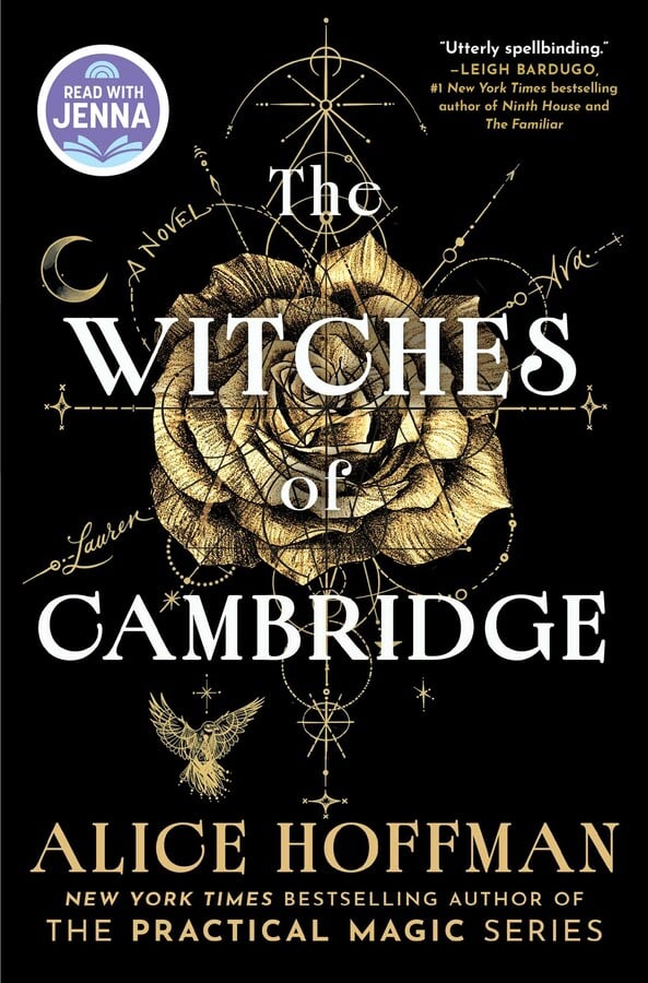 Book cover for The Witches of Cambridge by Alice Hoffman, featuring a gold line-art rose and celestial symbols. Part of the 2026 holiday gift guide