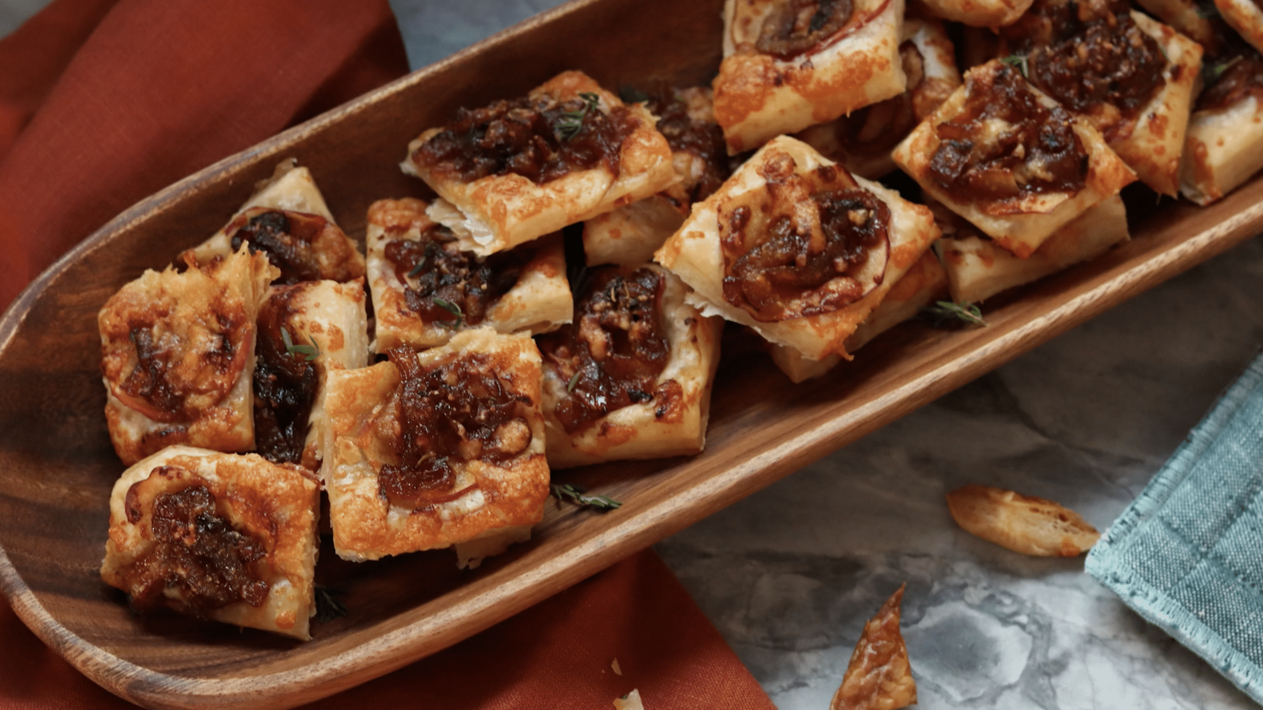 Apple Cheddar and Caramelized Onion Pastry Bites