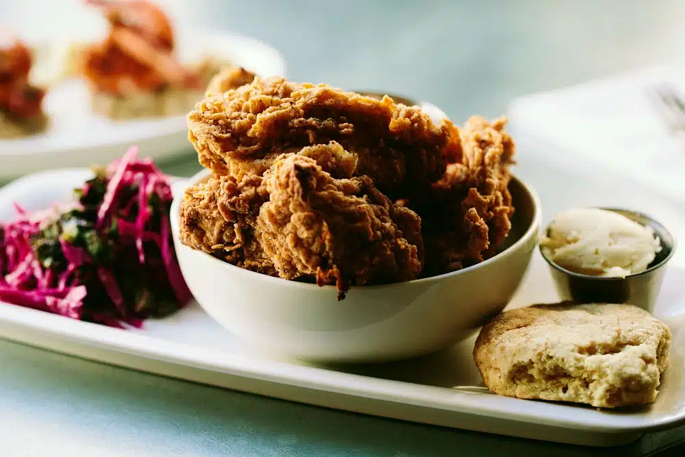 Fried chicken with cornbread and slaw at The Franklin