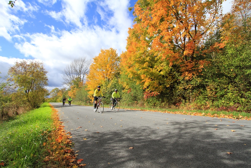 Vermont back roads in October are custom-made for two-wheeled tours of the state’s foliage. 