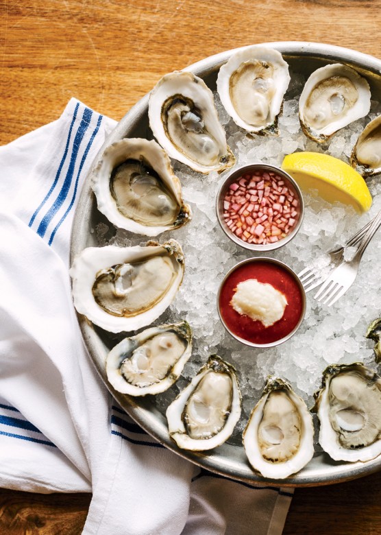 A plate of briny beauties from Oyster Club, a Mystic hot spot for seafood.