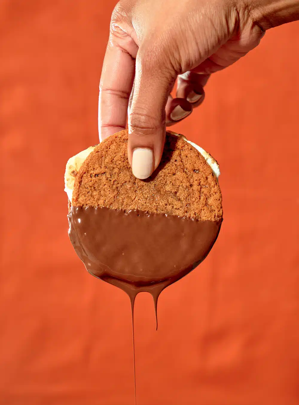Chocolate-Dipped Gingersnap S'Mores Cookies
