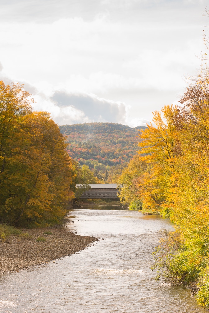 Covered bridge over Trout River in Montgomery, Vermont.