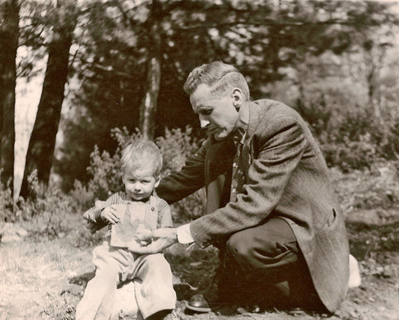 Carlton Nash with a young Kornell in the family backyard c. 1958. Though Kornell has two brothers, neither was interested in taking over the dinosaur track business when their father passed away at age 82.
