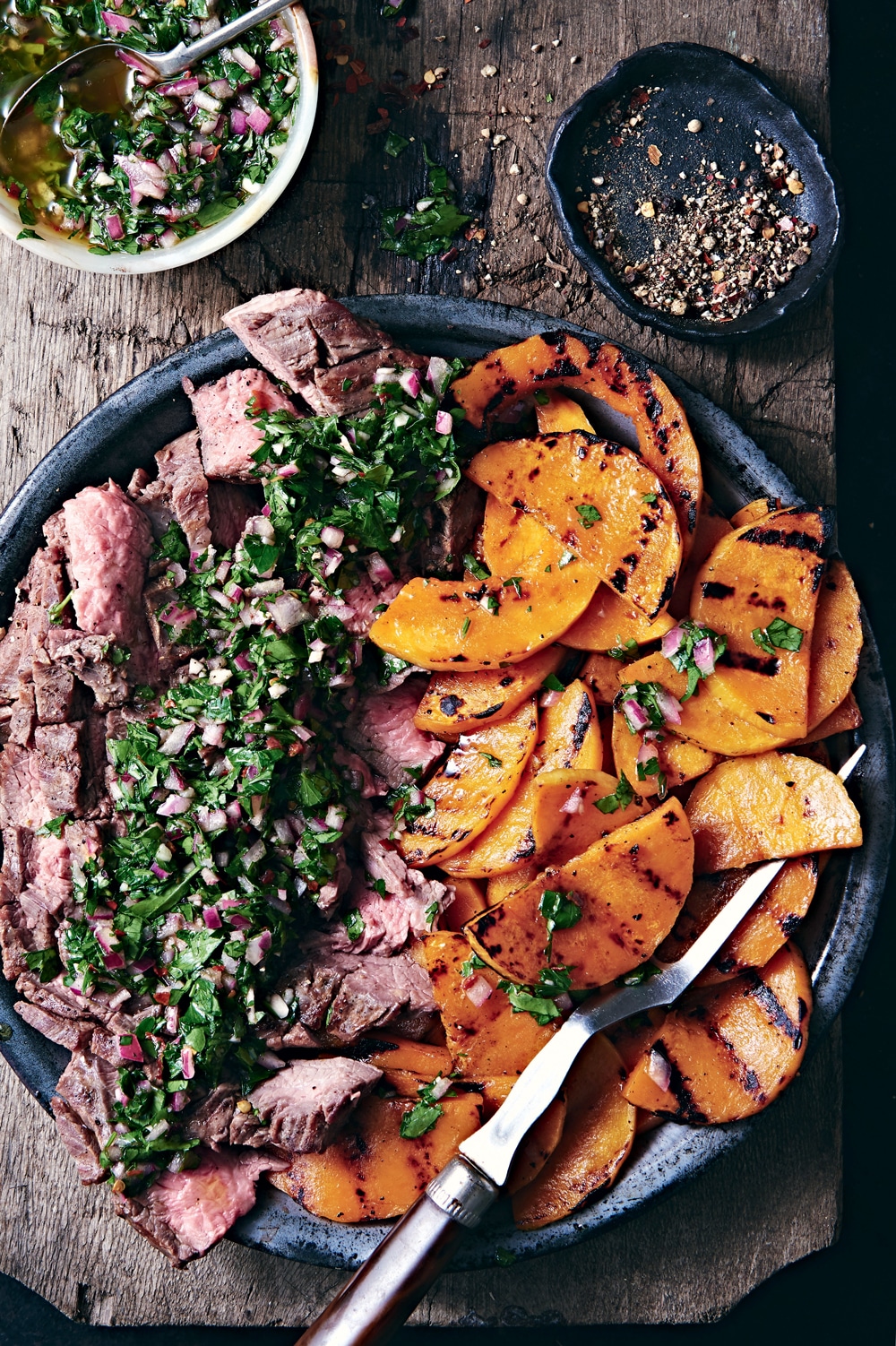 Grilled skirt outlet steak with chimichurri