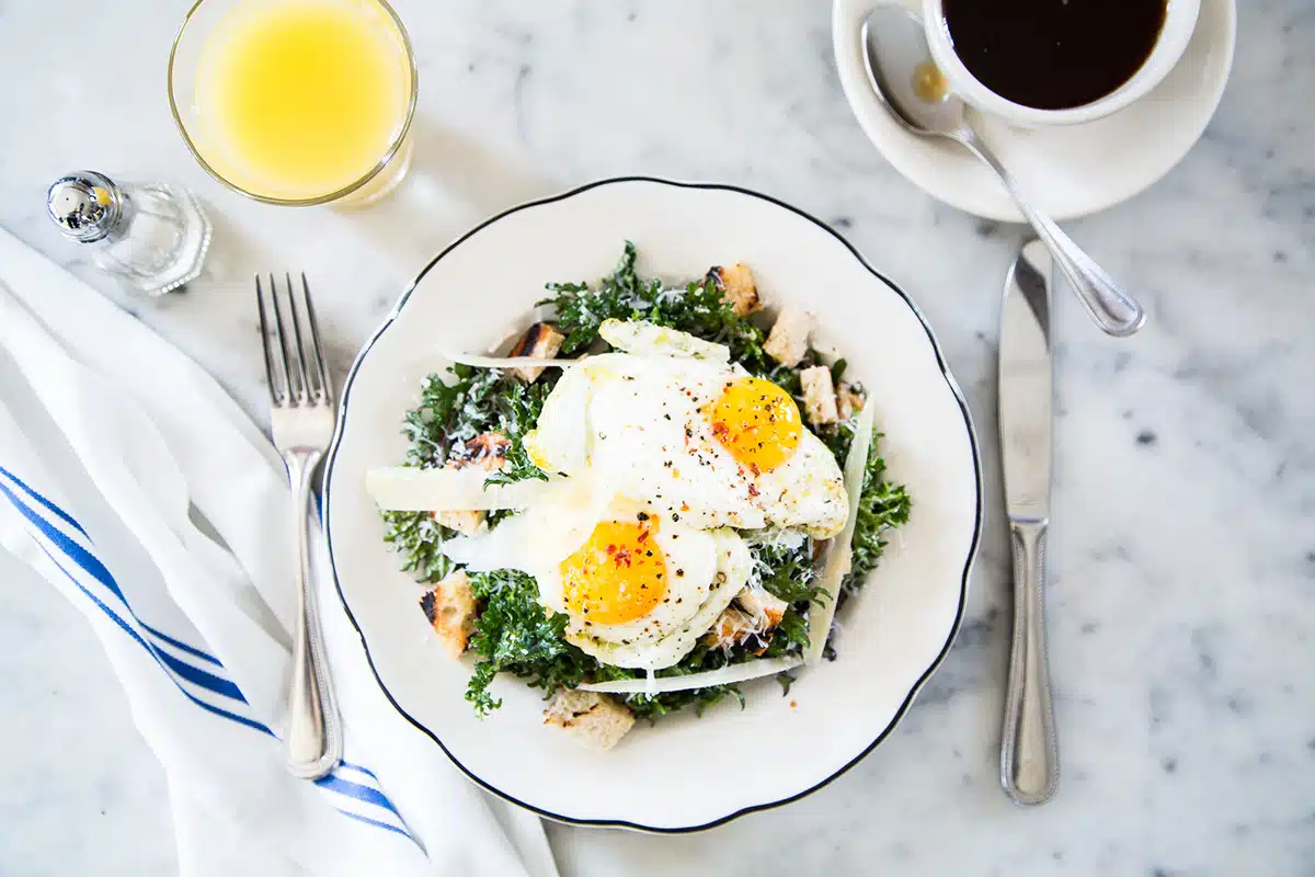 Arugula salad with fresh eggs at Prairie Whale.