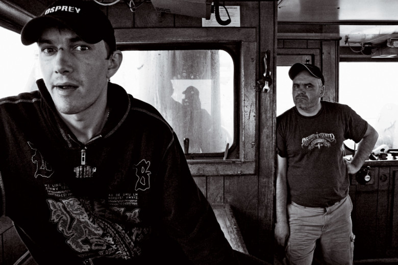 These fishermen on the herring trawler Osprey, out of Gloucester, typify the wariness that some feel when Woods first takes their photo. But he says he’s never gotten a bad response. “I always show them the image, and they’ll go, ‘Great shot.’ It’s just normal to the fishermen now.”