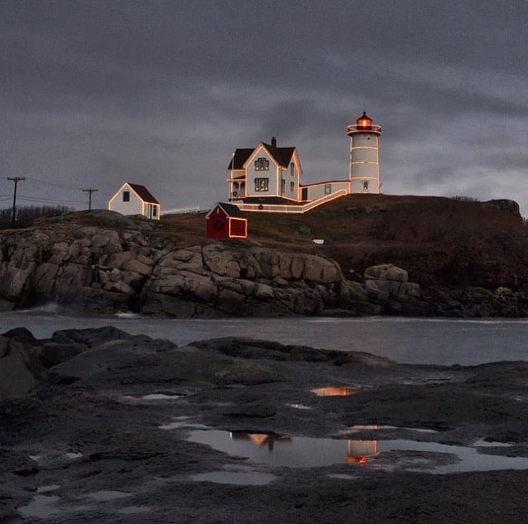 Bright lights make the Nubble Lighthouse in York, Maine shine a little brighter. 