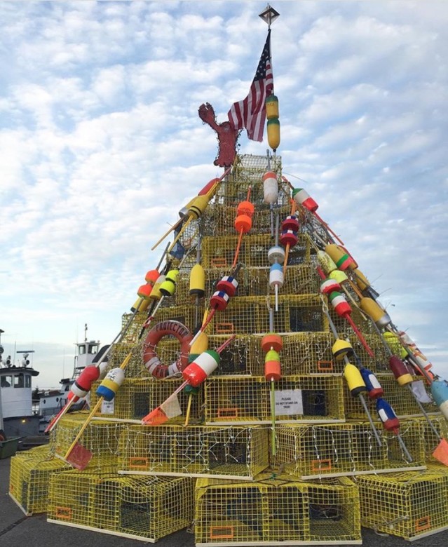 A bright lobster trap Christmas tree in Plymouth, Massachusetts. 