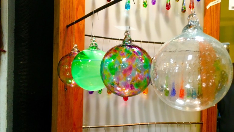 Handblown glass ornaments by Harry and Wendy Besett.