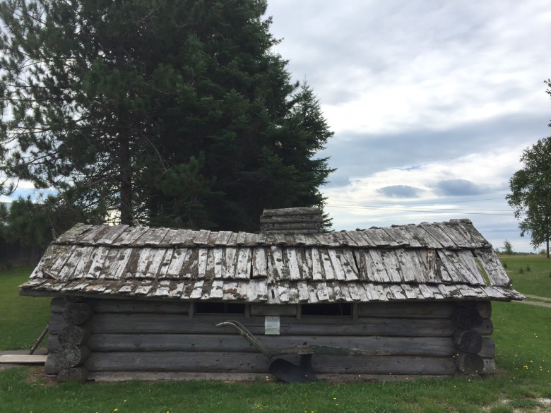 The 1820 Camp replicates the simple living quarters Maine loggers called home during their winters in the woods in the early 19th century. These buildings constructed without nails built with only an axe and froe.