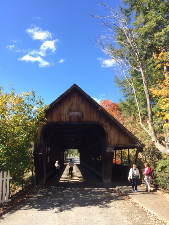 MIddle Bridge in Woodstock, Vermont, is a popular place for strolling and photo-ops. 