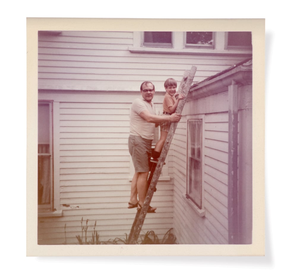 Eric Aho in 1973 with his father, David, whose boyhood stories of working the ice harvest would inspire his artist son.