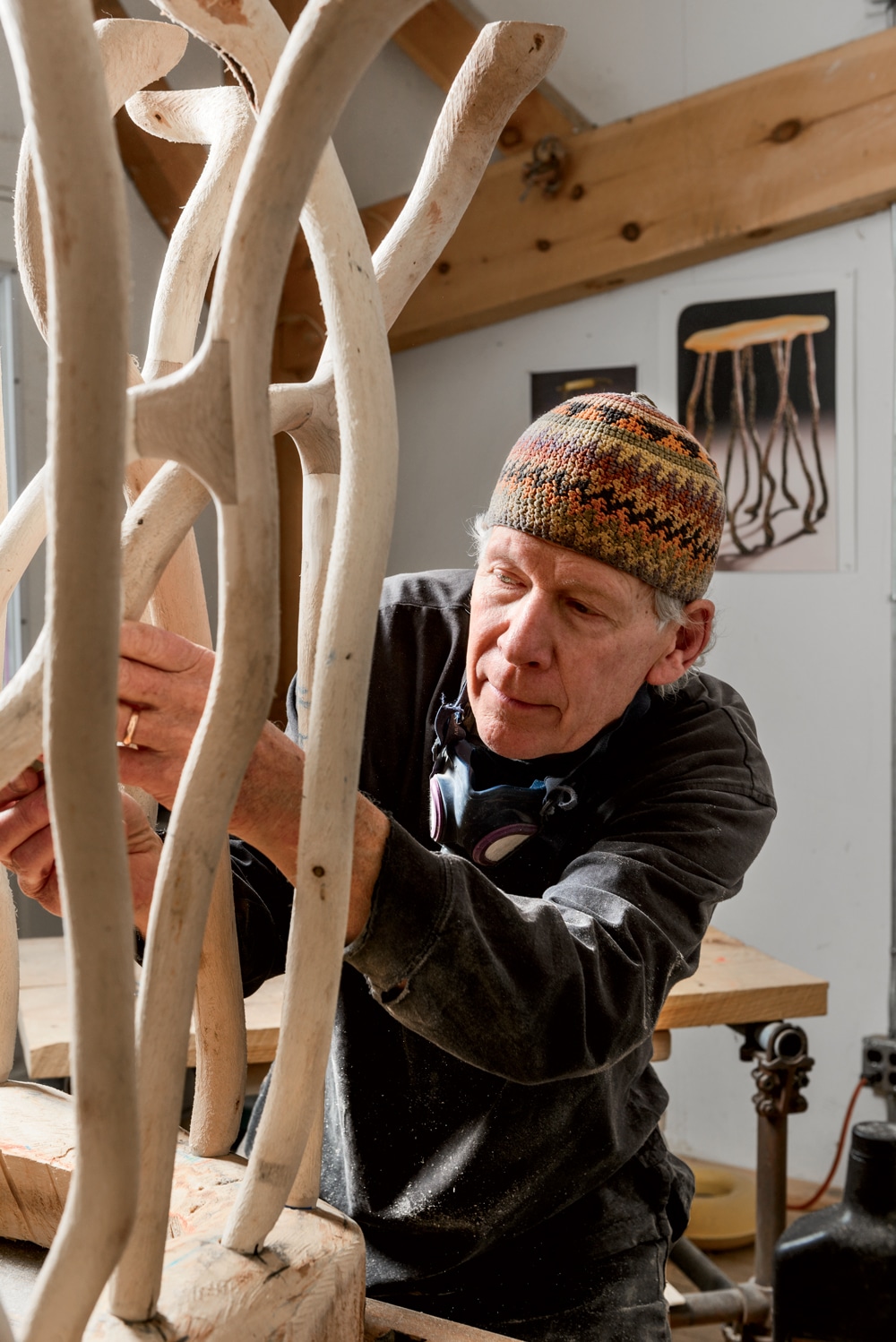 Sculptor and furniture maker Jon Brooks in his studio.