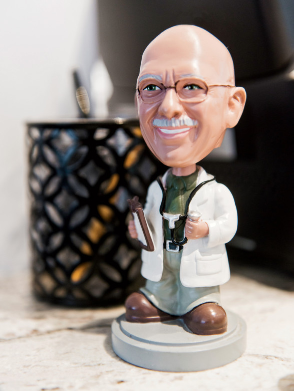 This bobblehead in Lepore’s image was a gift from one of his patients. “There are only two of these in the world, and she has the other one—I think it’s part of her shrine to me,” Lepore jokes.