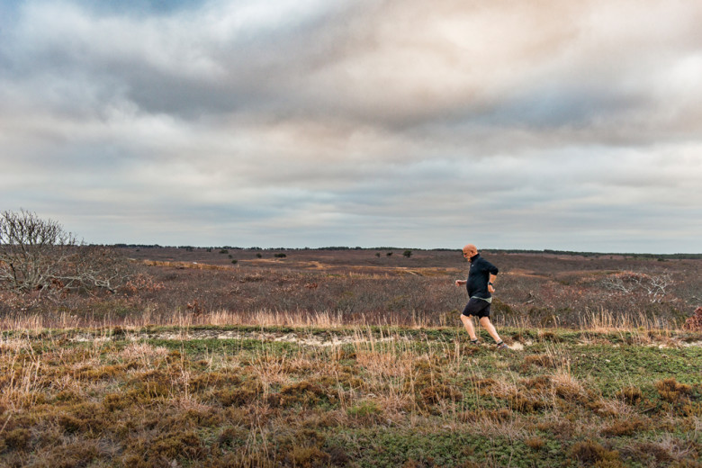 Lepore runs three to four times a week, almost always in the wilderness of Nantucket’s moors. He ran a 50-mile course here to celebrate turning 50, but now that he’s 72, he says, “I’ve had to change the rules.”