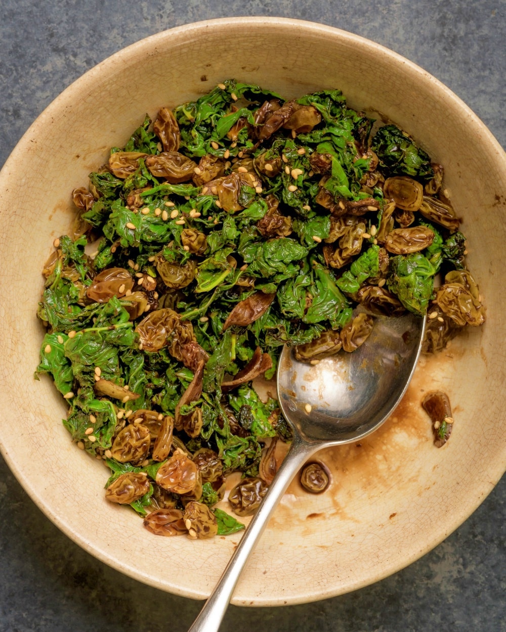 Kale-Side-Dish-with-Raisins-and-Toasted-Sesame-Seeds
