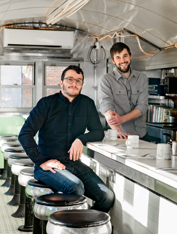 The Palace owners Greg Mitchell, far left, and Chad Conley specialize in fresh takes on diner classics, including a tuna melt that Bon Appétit has hailed as the best it’s ever tried.