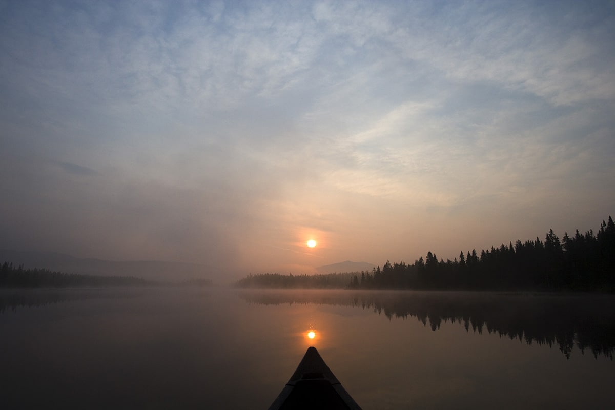 Misty sunrise on East Inlet, Pittsburg, New Hampshire. Connecticut River Headwaters region.