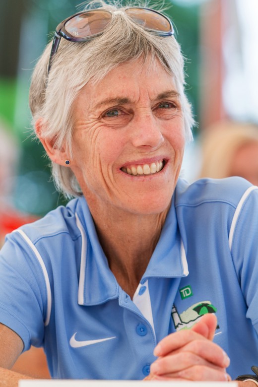 Joan Benoit Samuelson at an event for her TD Beach to Beacon 10K in her hometown of Cape Elizabeth, Maine.