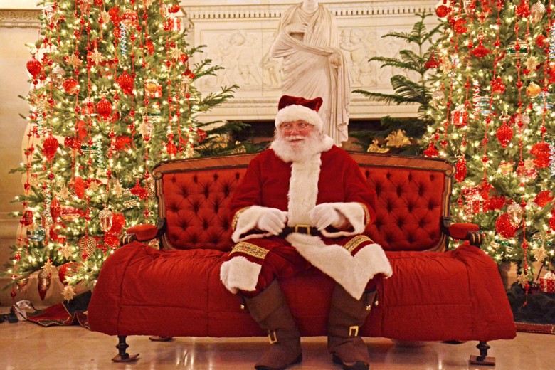 A Victorian-era Santa visits the Newport Mansions.