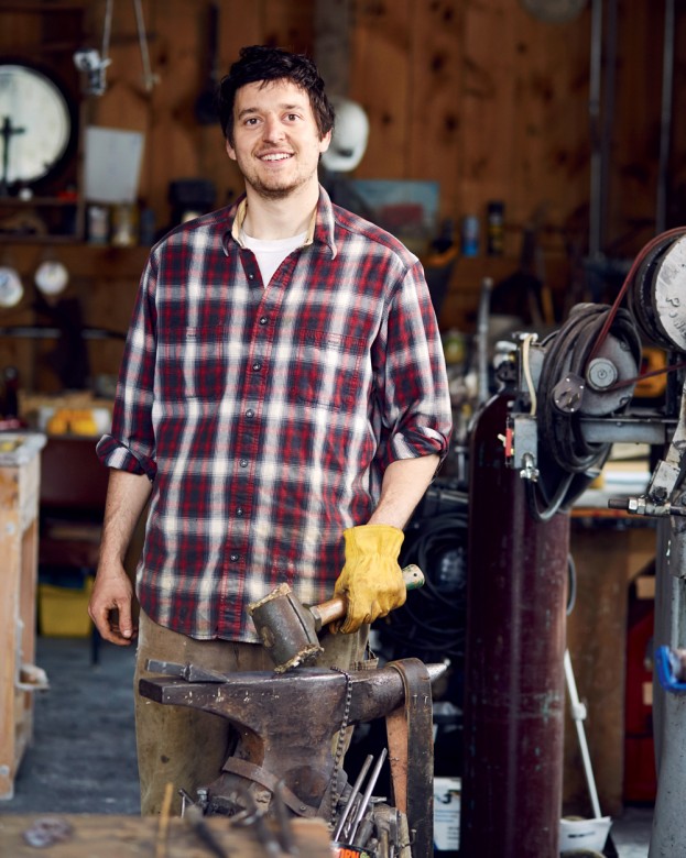 Nick Moreau at work in Woodbridge, Connecticut. “The heart and soul of blacksmithing is the anvil work and hammering,” he says. “There’s so much beauty in the process.”