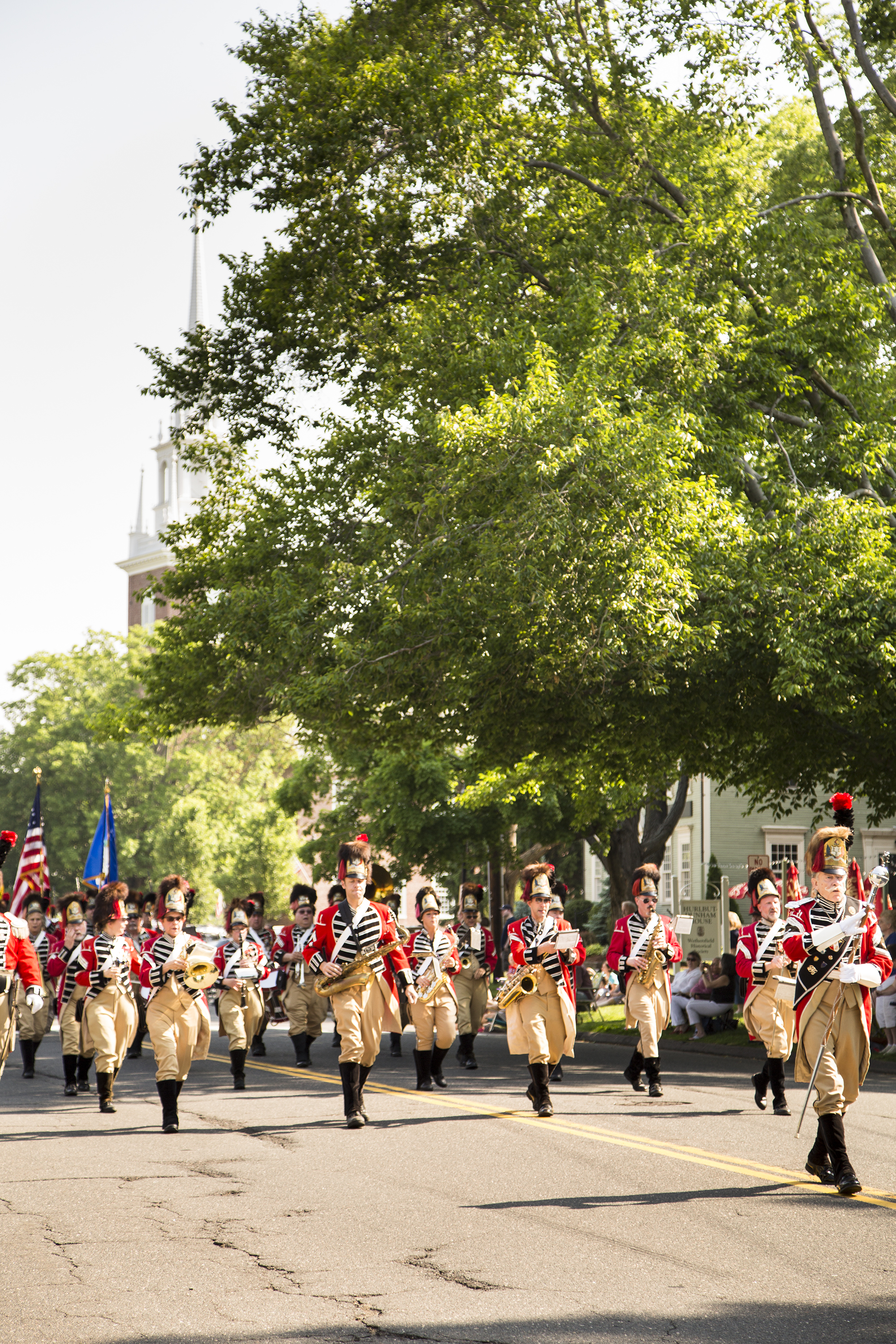 British redcoats march along Main Street during the annual Memorial Day Parade.