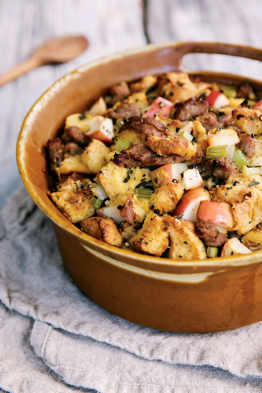 Potato Bread Dressing with Apples, Sausage, and Sage
