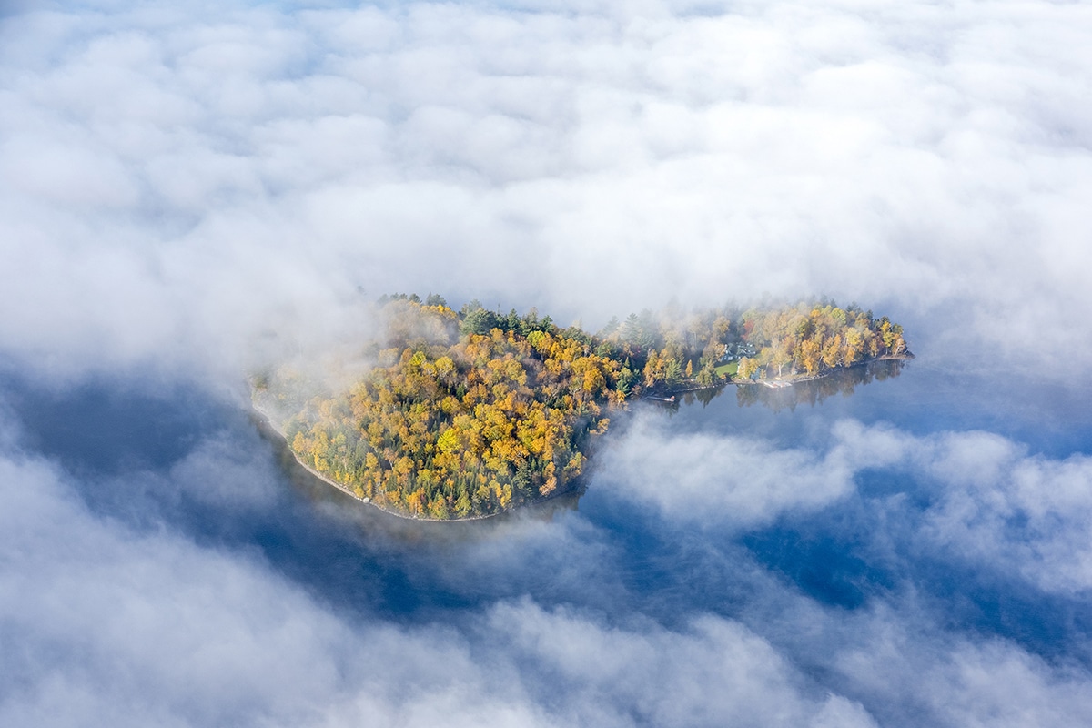 Doctors Island in low clouds, Rangeley Lake, Maine.