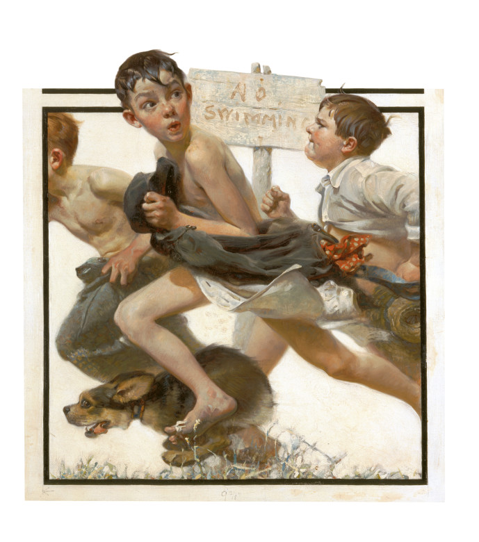Norman Rockwell (1894-1978), No Swimming, 1921. Oil on canvas, 25 1/4" x 22 1/4". Cover illustration for The Saturday Evening Post, June 4, 1921. 
