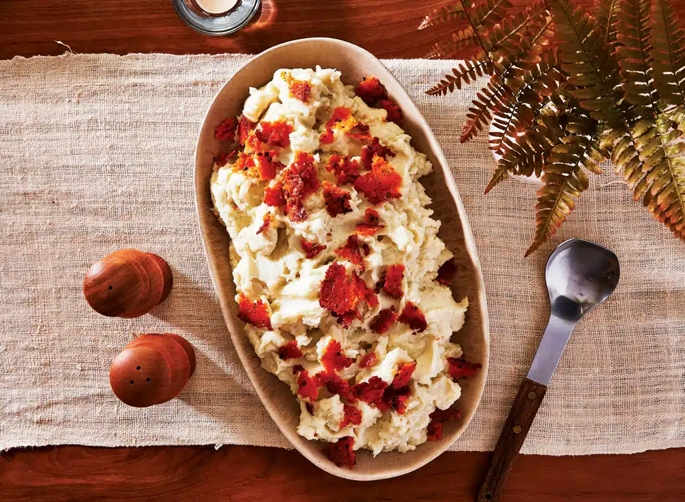 Mashed Potatoes with Crunchy Cheddar Crisps