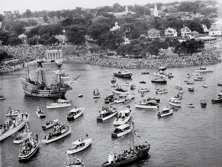 The scene in Plymouth Harbor on June 13, 1957.