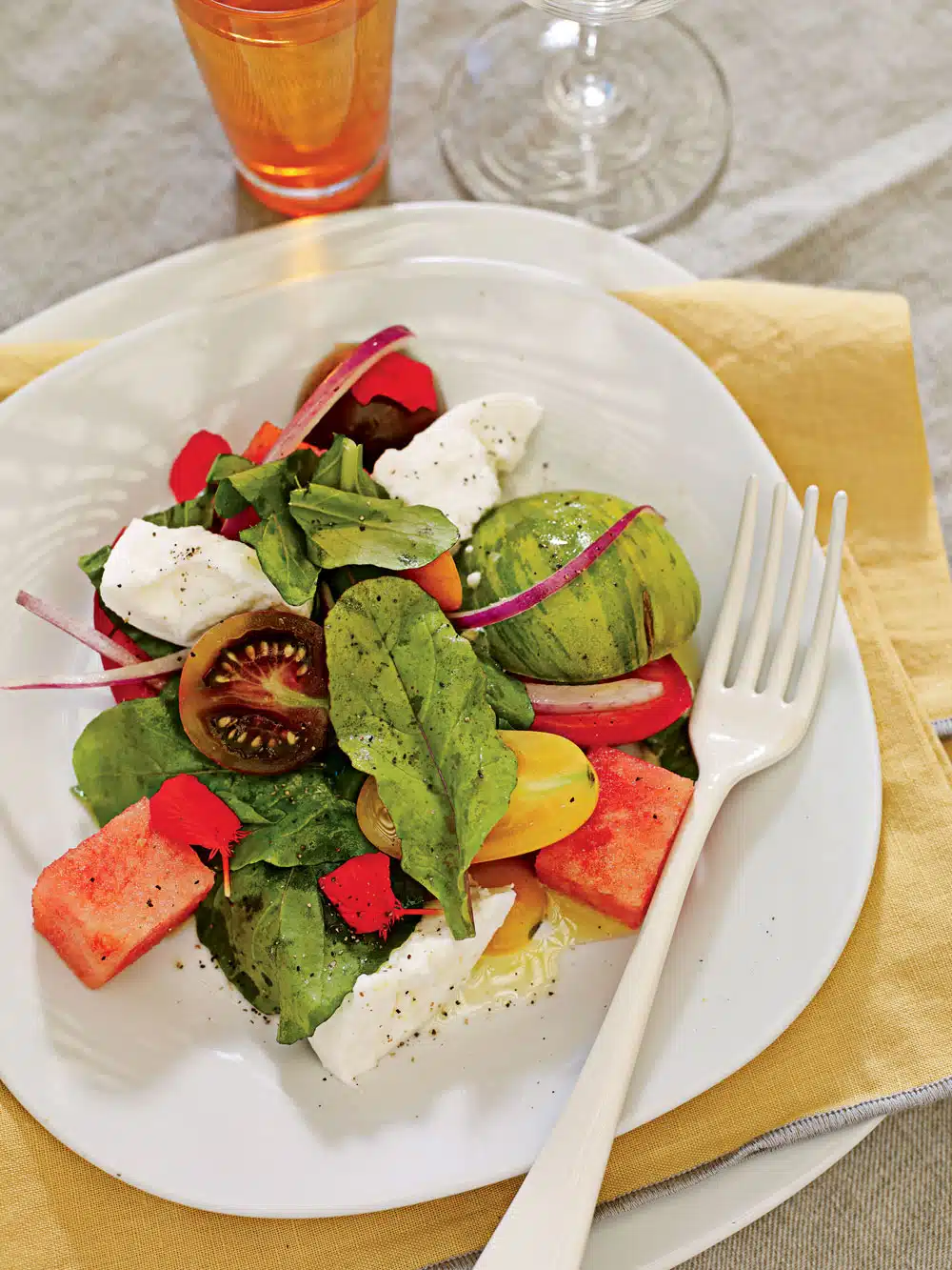 Tomato Salad with Watermelon and Mozzarella