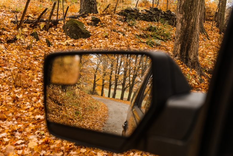 Fall Foliage in car mirror