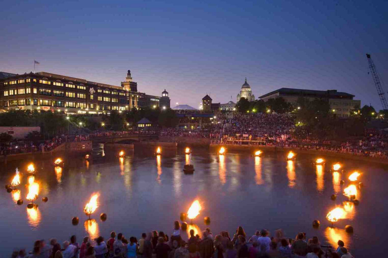 WaterFire lights up the summer night in Providence.