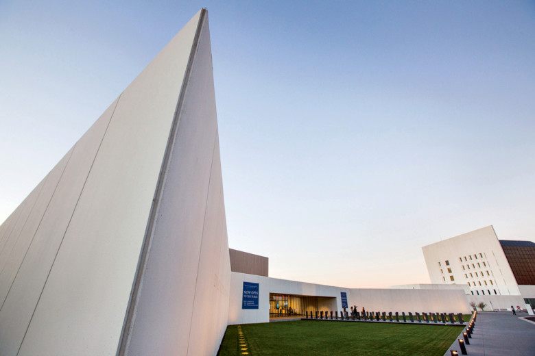 A view of the institute with the JFK Library in the background.