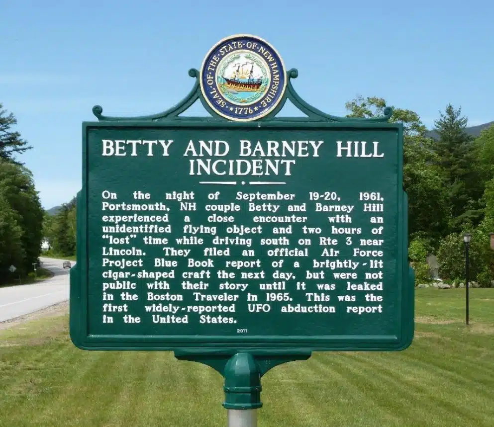 Aliens in New England? A Timeline of UFO Sightings and Unusual Encounters. Barney and Betty Hill Incident Sign