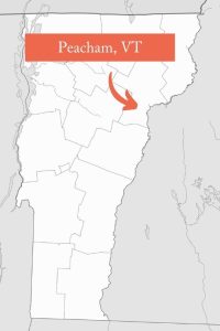 Var kan man se lövverk i helgen Peacham Vermont karta