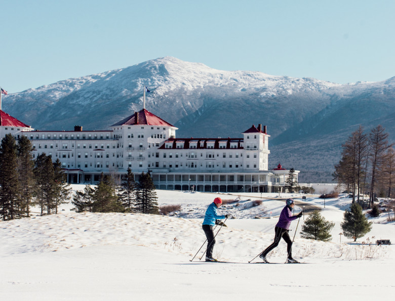 The majestic Omni Mount Washington in Bretton Woods, New Hampshire, offers a Hollywood-worthy backdrop for a cross-country jaunt.
