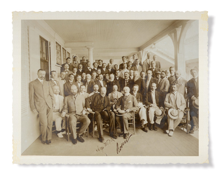 Russian emissaries and journalists at the hotel for the 1905 peace talks that ended the Russo-Japanese War.