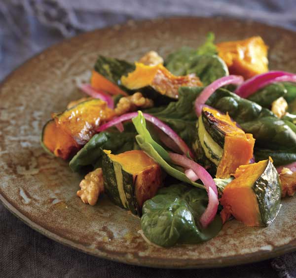 Spinach, Walnut &amp; Kabocha Salad with Sweet-Onion Vinaigrette