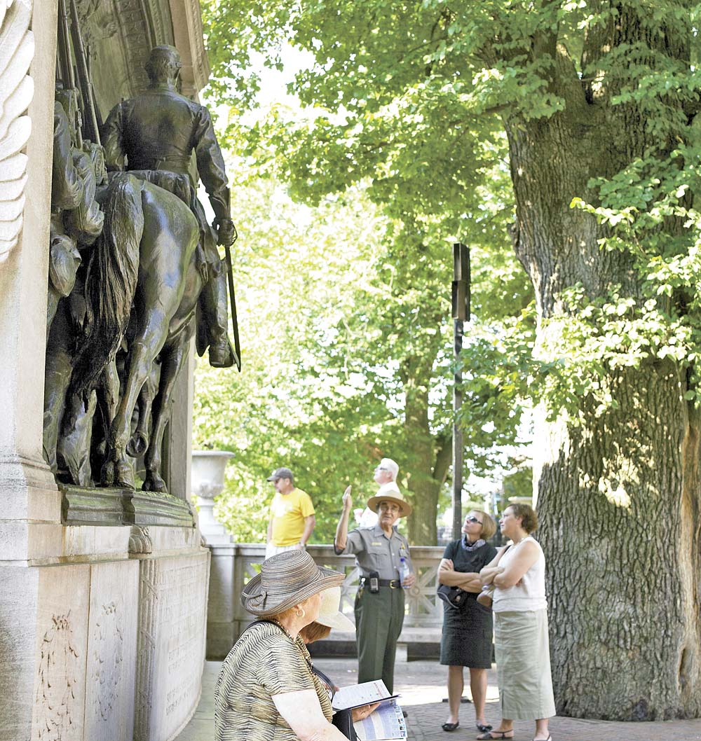 Augustus Saint-Gaudens' bronze Robert Gould Shaw Memorial on the Black Heritage Trail, Boston