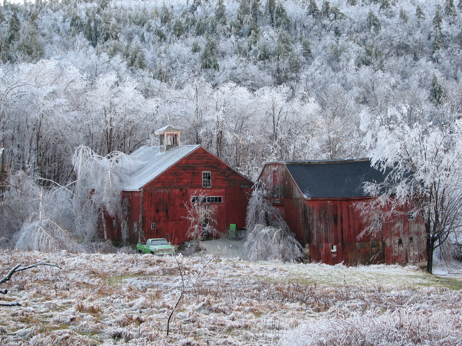 New Boston farm house after an ice storm. 