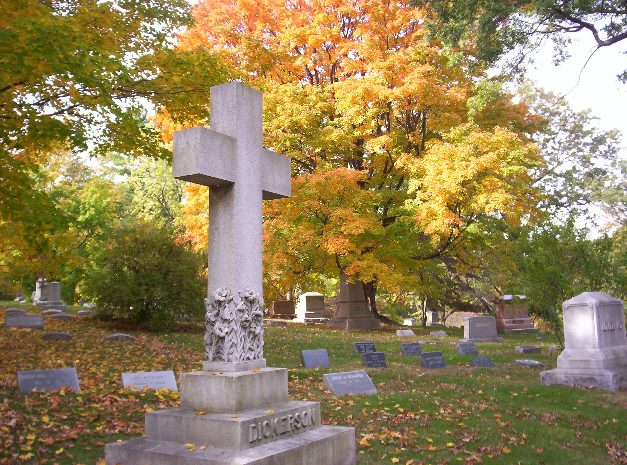 Tall White Cross Against Yellow Foliage (user submitted)