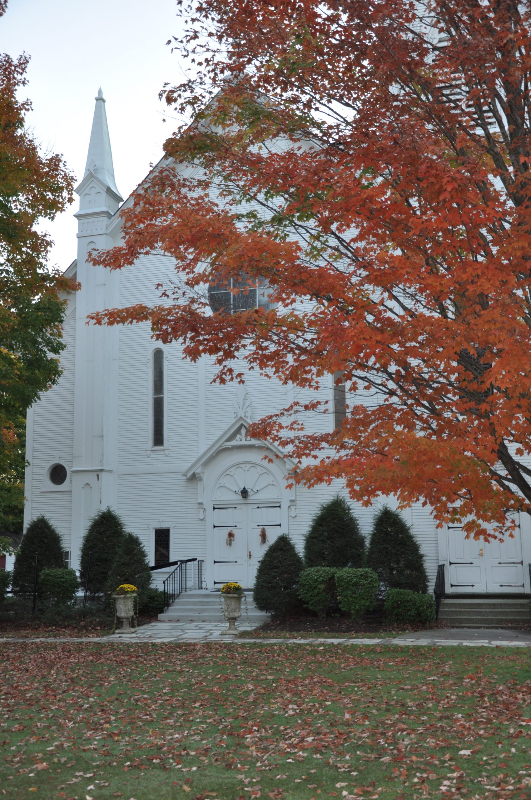 Church And Red Maple Tree (user submitted)