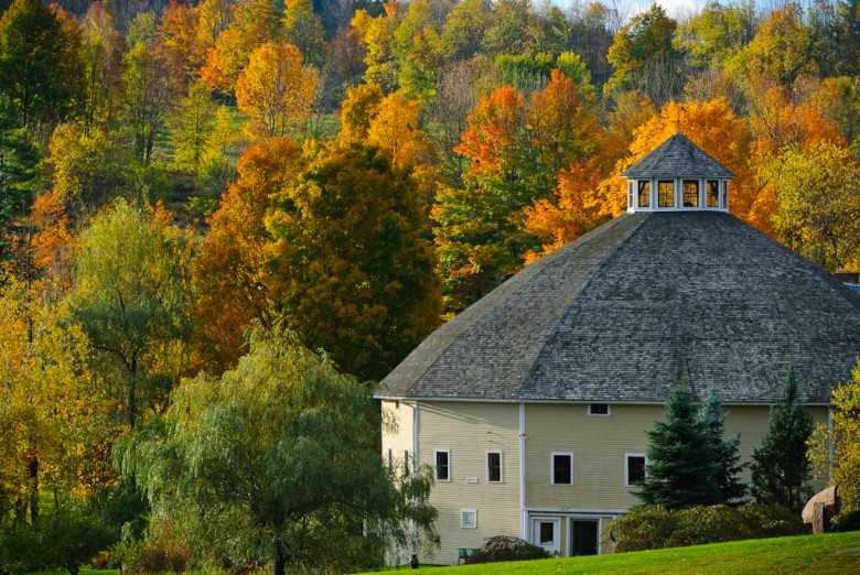 The Round Barn And Foliage In Waitsfield, Vermont.