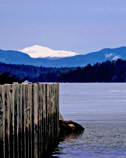 Snow capped Mt. Washington. Taken from the Marina in Gilford, NH.